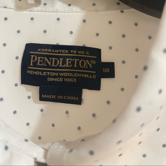 NWT Pendleton blouse. Blue/white polka dots. Size 18. Front pockets. - Picture 2 of 4